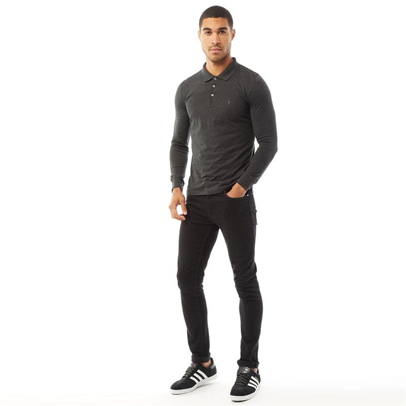 French Connection Herren J Poloshirt mit Langem Arm Anthrazitmeliert