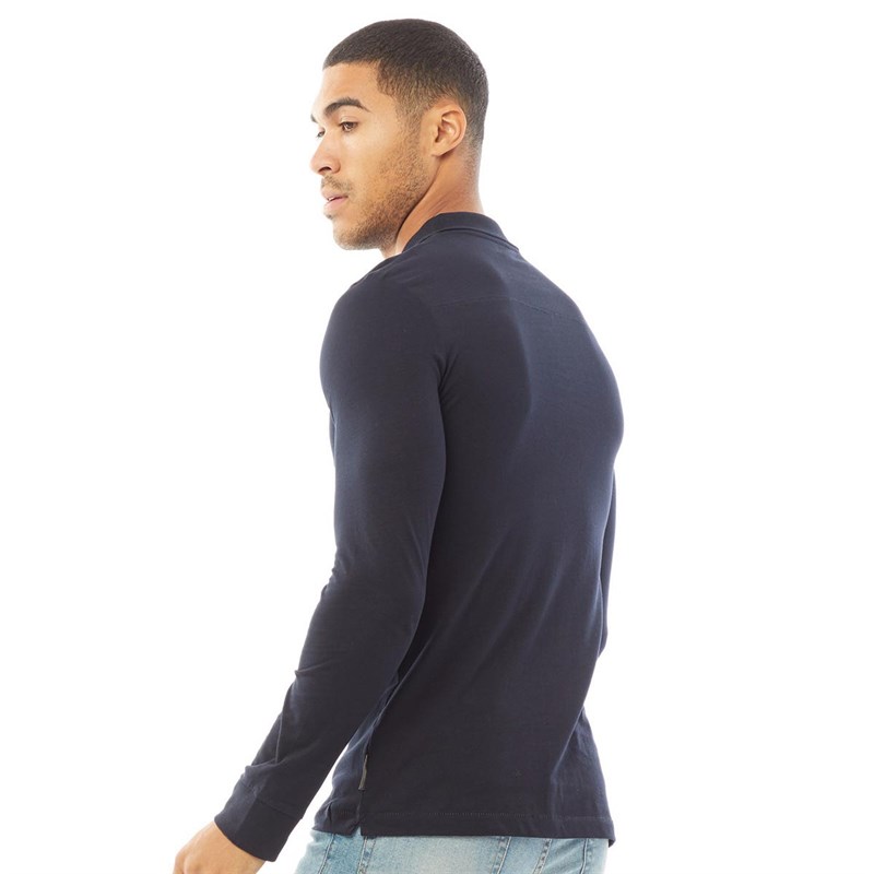 Buy French Connection Mens J Long Sleeve Polo Marine/Gunmetal