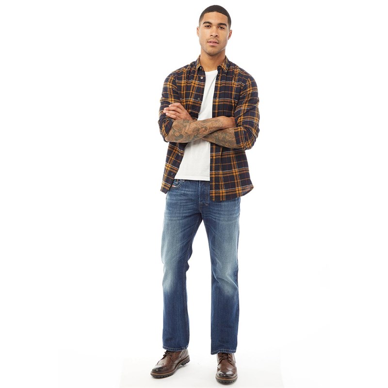 French Connection Chemises à Manches Longues Multi Flannel Homme Bleu Marine Carreaux