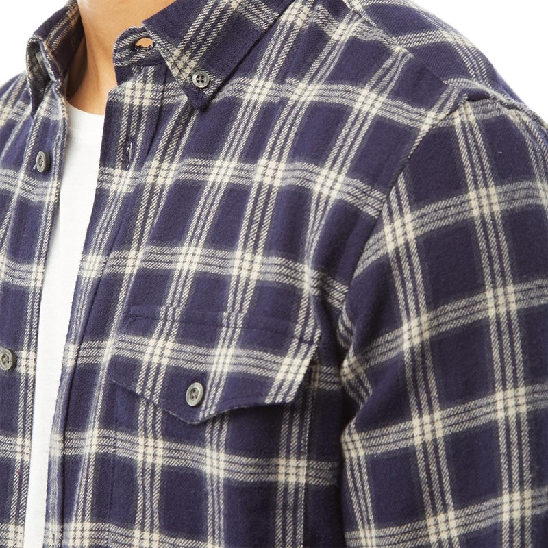 French Connection Mens Square Check Pocket Flannel Long Sleeve Shirt Marine/Stone