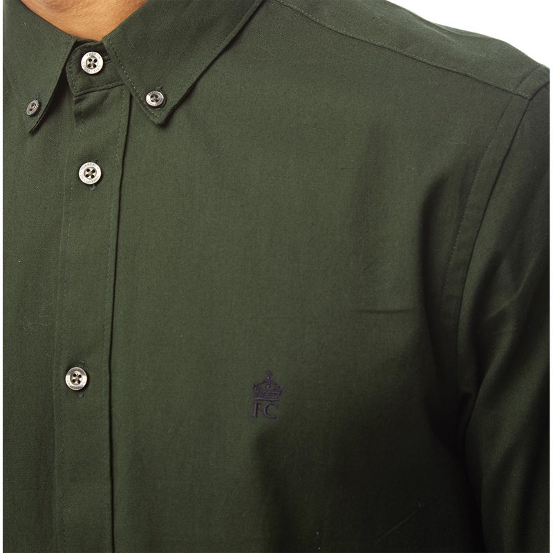 French Connection Mens Oxford Long Sleeve Shirt Solid Dark Green/Marine