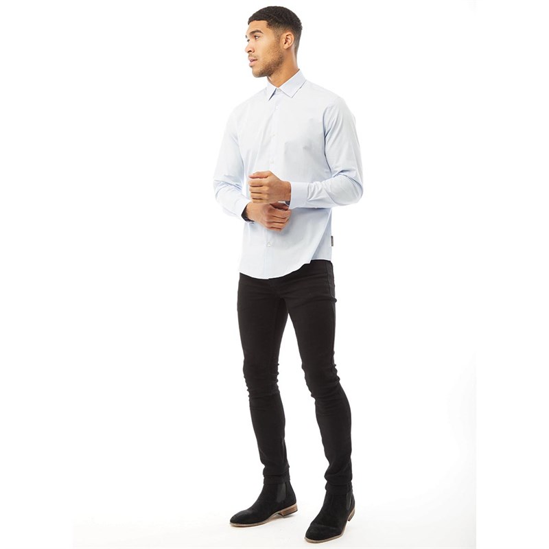 French Connection Herren Formal Hemd mit langem Arm Hellblau