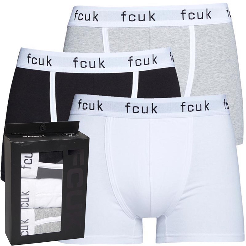 French Connection Herren FCUK Drei-Pack Boxers FCUK 6 Grau/Weiß/Schwarz