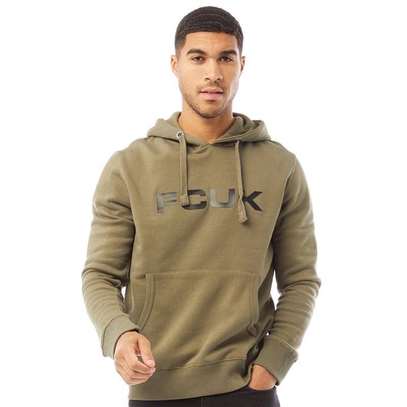 Buy French Connection Mens FCUK O/Head Sweat Hoodie Khaki/Black