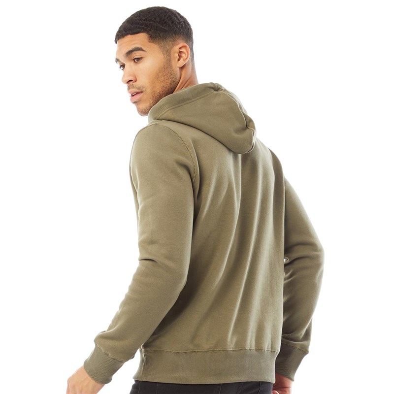 French Connection Mens FCUK O/Head Sweat Hoodie Khaki/Black