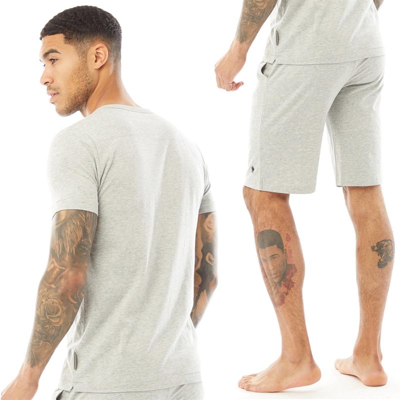 French Connection Mens Lounge T-Shirt And Shorts Set Light Grey Melange