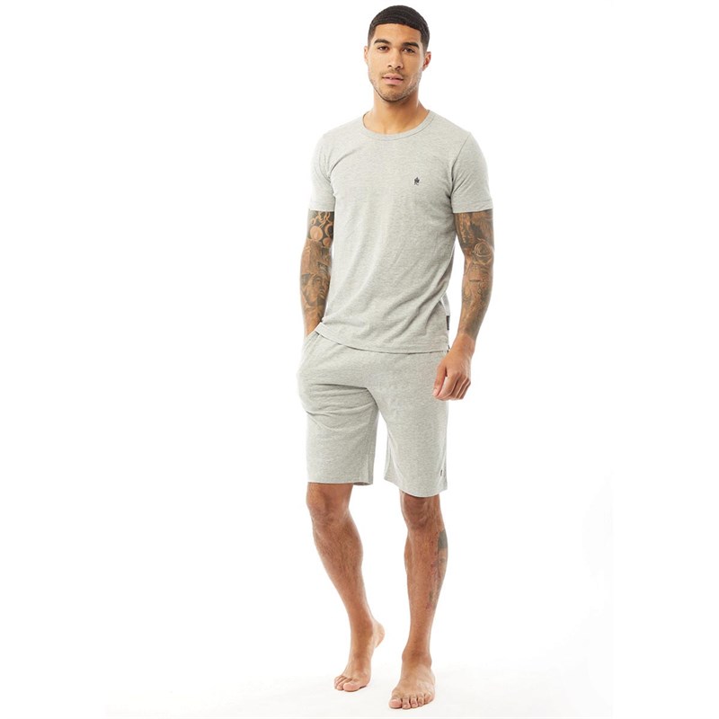 French Connection Mens Lounge T-Shirt And Shorts Set Light Grey Melange