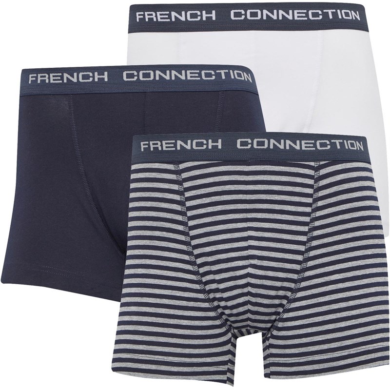 French Connection Mens Three Pack Boxers FC 14 White/Marine/Stripe