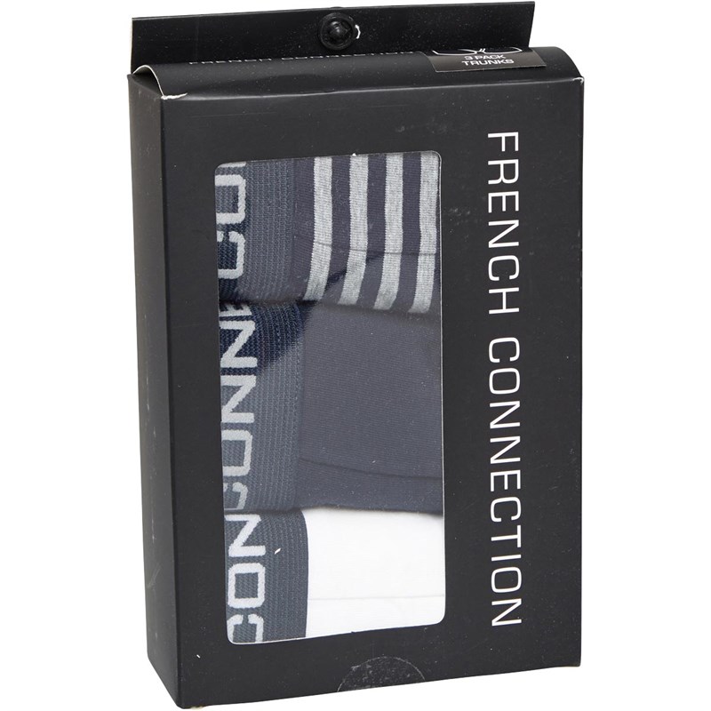 French Connection Mens Three Pack Boxers FC 14 White/Marine/Stripe