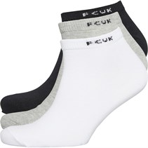 French Connection Mens FCUK Three Pack Trainers Socks Multi-Black/White/Grey