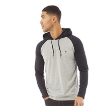 French Connection Mens Hooded Raglan Long Sleeve Top Light Grey Melange/Marine