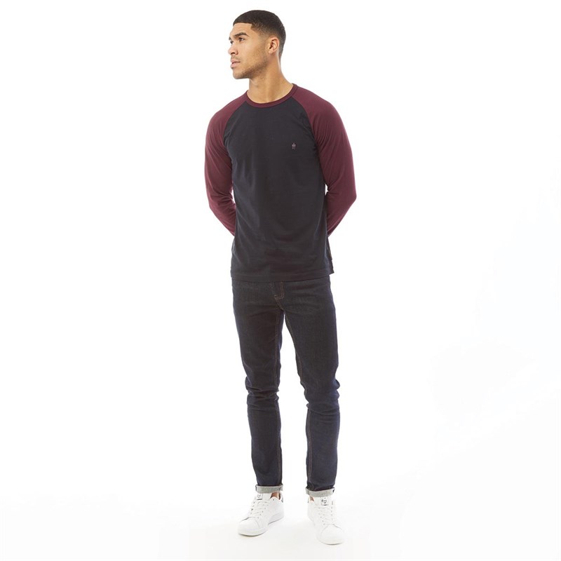 French Connection Mens Raglan Long Sleeve Top Marine/Chateaux