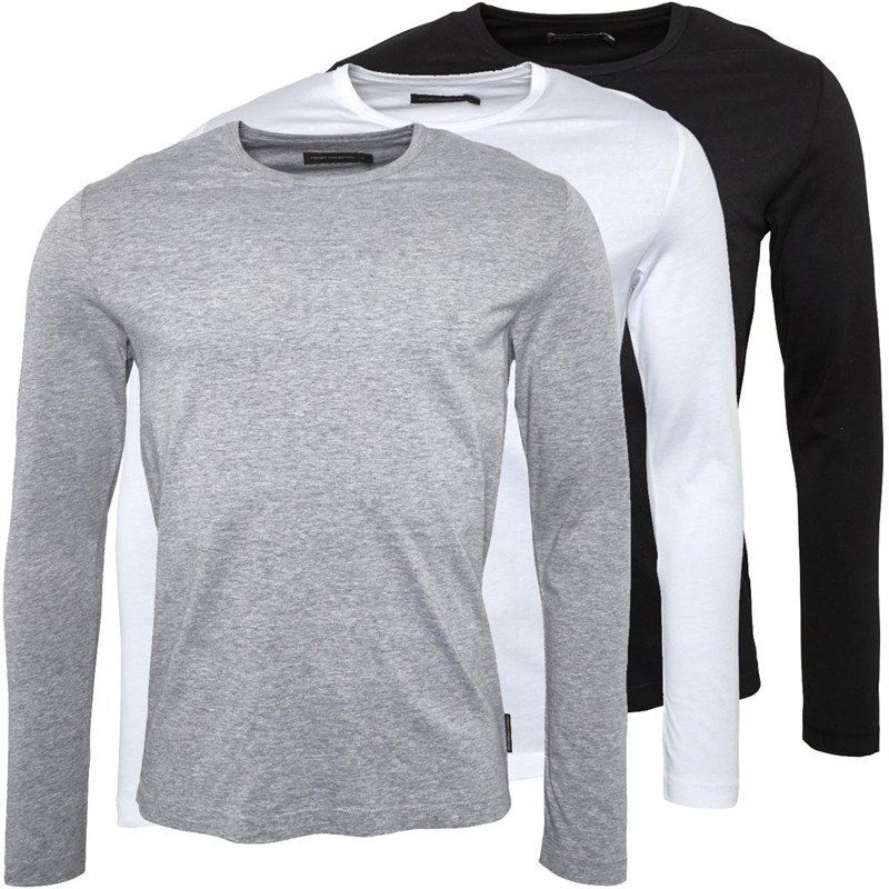 French Connection Mens Three Pack Crew Long Sleeve Tops Multi 3-Black/White/Light Grey Melange