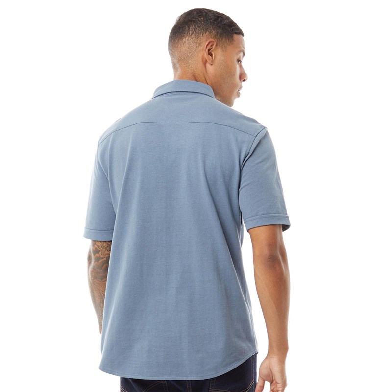 French Connection Mens Short Sleeve Pique Shirt Light Blue Melange