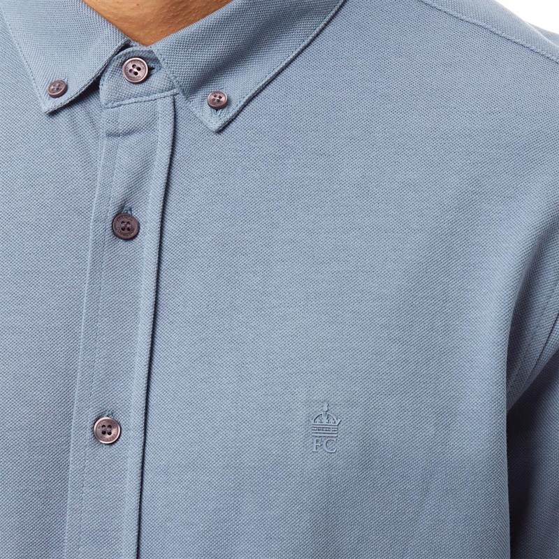 French Connection Mens Short Sleeve Pique Shirt Light Blue Melange