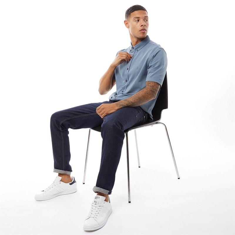 French Connection Mens Short Sleeve Pique Shirt Light Blue Melange