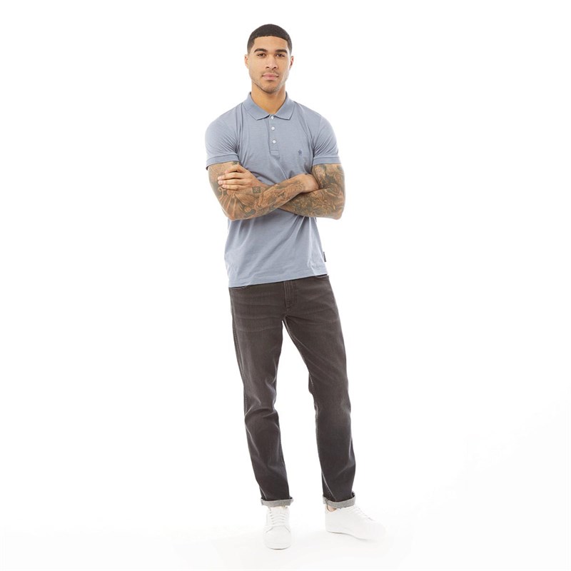 French Connection Mens Jersey Polo Light Blue Melange/White