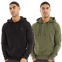 French Connection Mens FC O/Head Two Pack Hoodies Black/Khaki