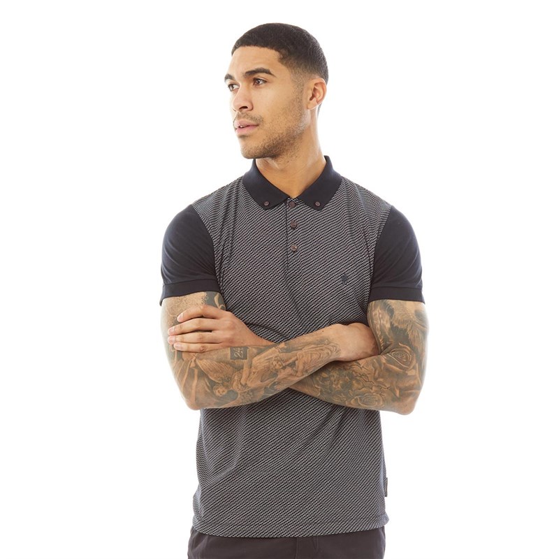 French Connection Mens Solid Sleeve Polo Marine