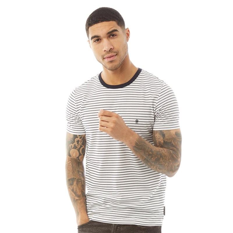 French Connection Mens Feeder Stripe T-Shirt White/Marine