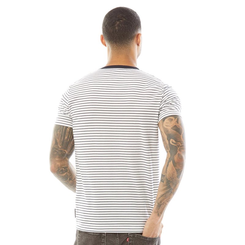 French Connection Mens Feeder Stripe T-Shirt White/Marine