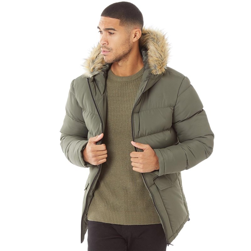 Buy French Connection Mens Parka Row Fur Jacket Khaki