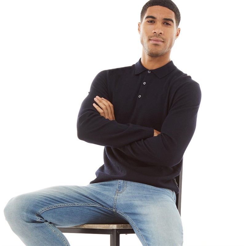 Buy French Connection Mens Cash Long Sleeve Knitted Polo Marine