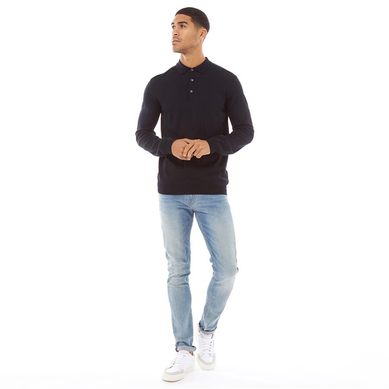 Buy French Connection Mens Cash Long Sleeve Knitted Polo Marine