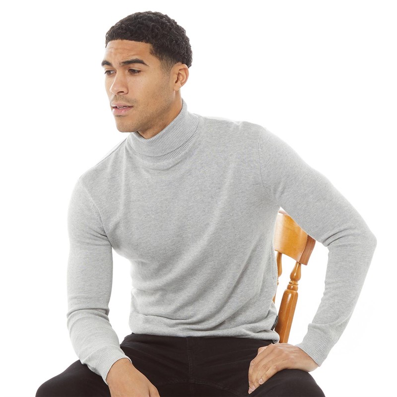 Buy French Connection Mens Cotton Roll Neck Jumper Light Grey Melange