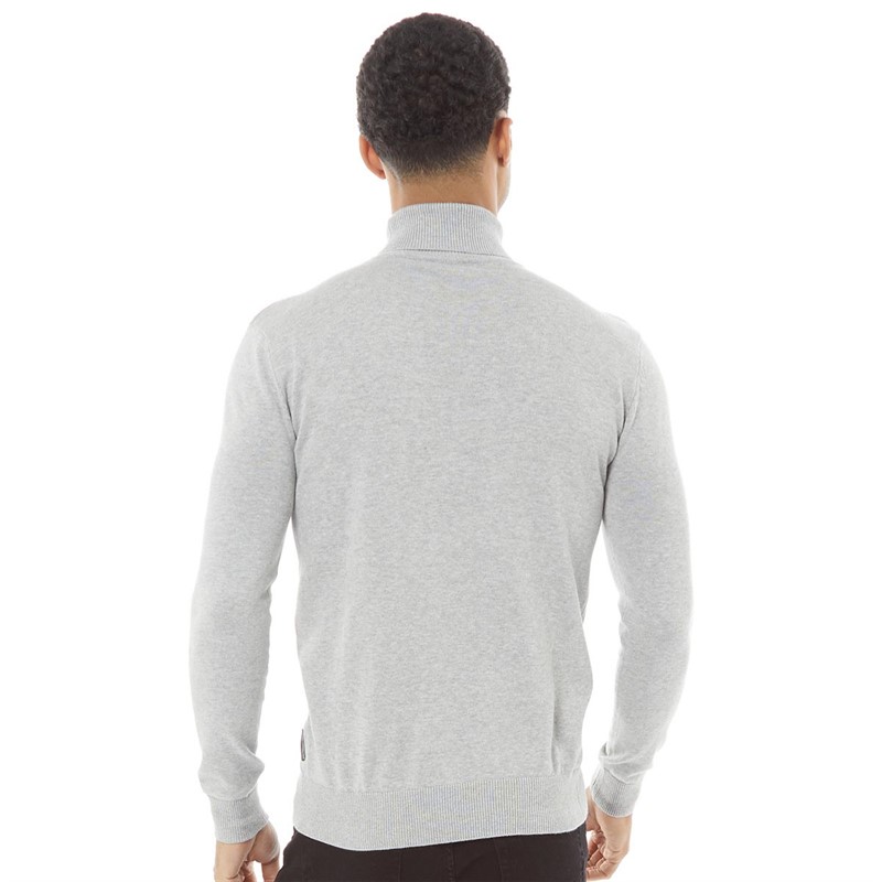 French Connection Mens Cotton Roll Neck Jumper Light Grey Melange