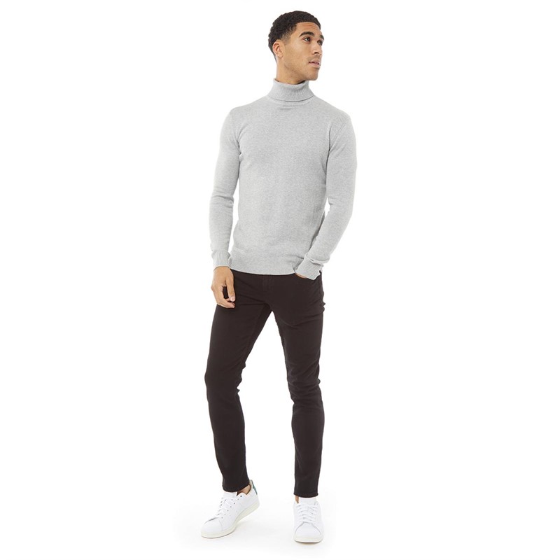 French Connection Mens Cotton Roll Neck Jumper Light Grey Melange