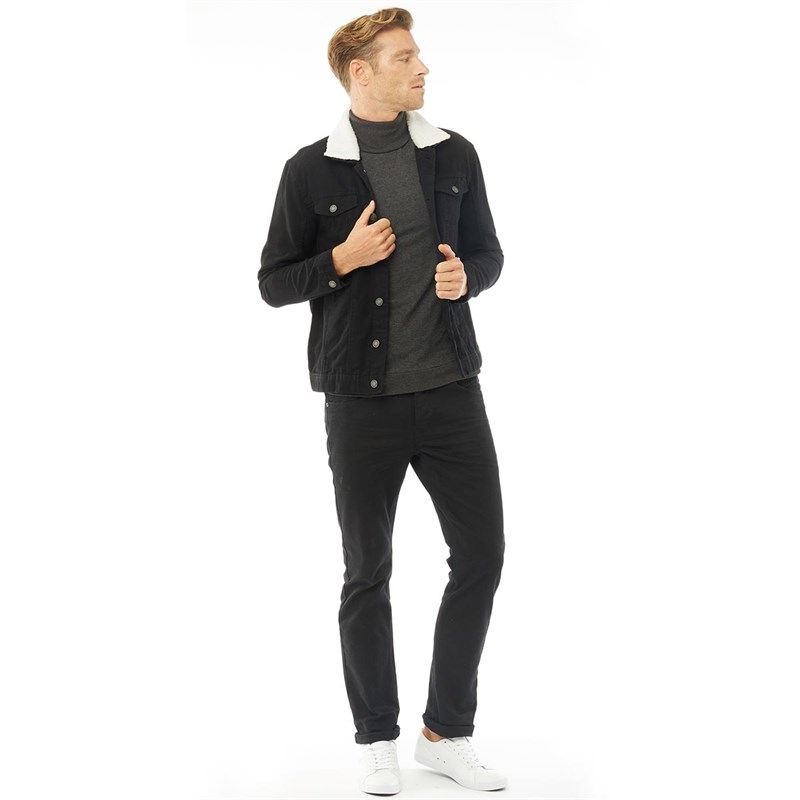 french connection mens denim borg lined jacket black