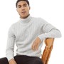 French Connection Mens Wool Roll Cable 2 Jumper Ecru Melange
