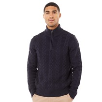 French Connection Mens Wool 1/4 Zip Cable 2 Jumper Marine