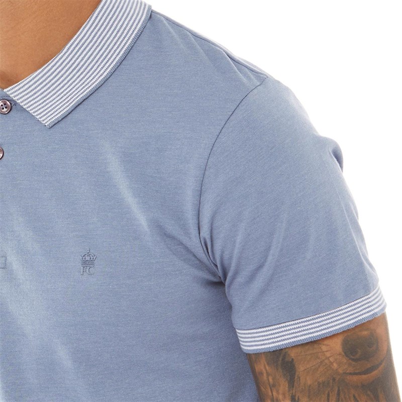 French Connection Mens Stripe Collar Polo Light Blue Melange