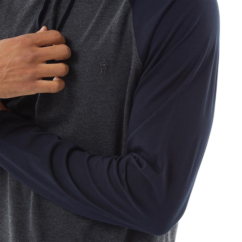 Buy French Connection Mens Hooded Raglan Long Sleeve Top Charcoal ...