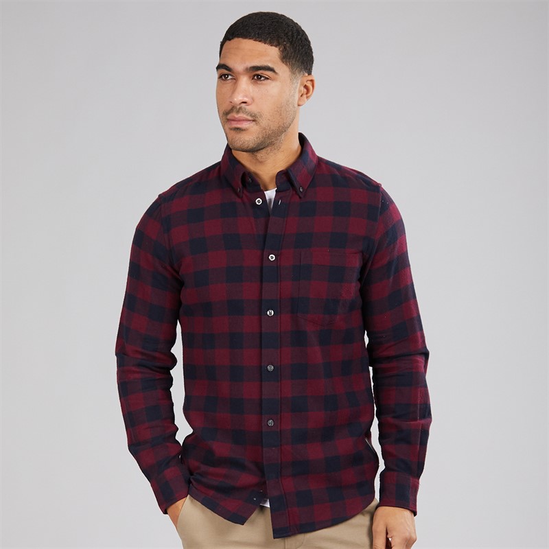 French Connection Mens Large Gingham Flannel Check Long Sleeve Shirt Chateaux/Marine