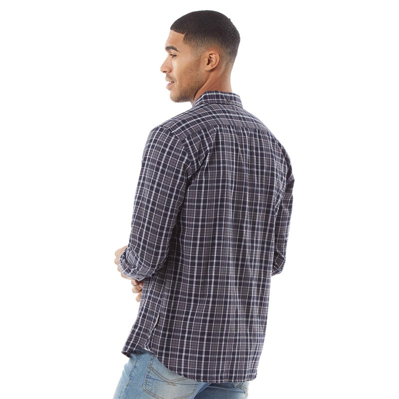 French Connection Mens Oxford Long Sleeve Shirt Mid Marine Multi