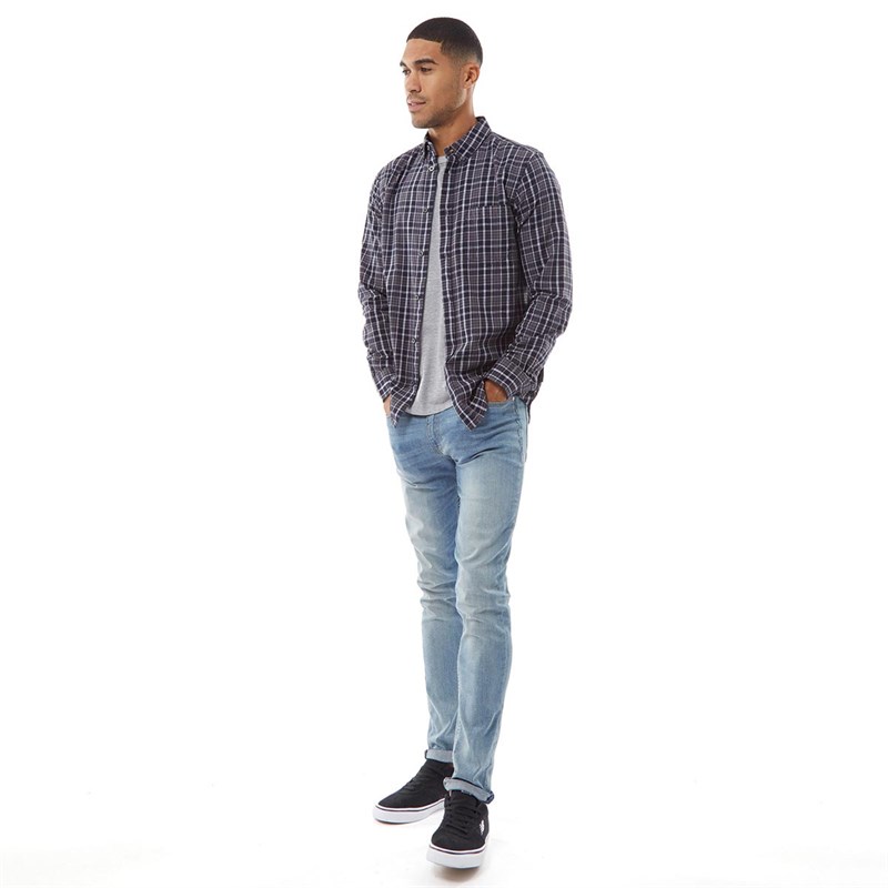 French Connection Mens Oxford Long Sleeve Shirt Mid Marine Multi