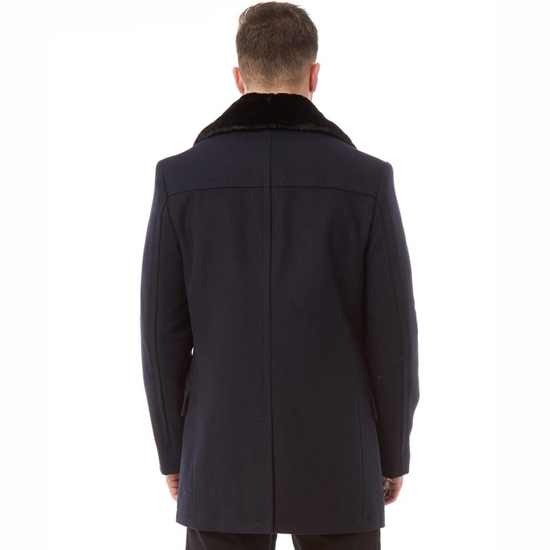Buy French Connection Mens Double Breasted Fur Lined Coat Marine