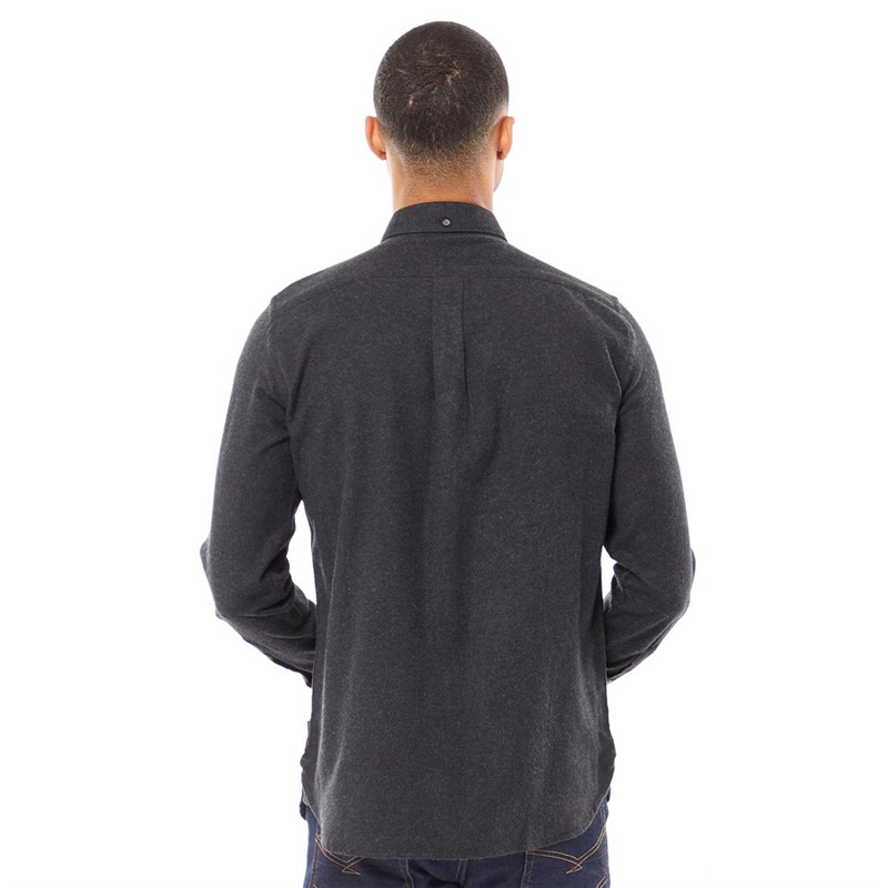 French Connection Mens Plain Flannel Long Sleeve Shirt Charcoal Melange