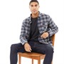 French Connection Mens Large Multi Gingham Wad Overshirt Marine/Charcoal