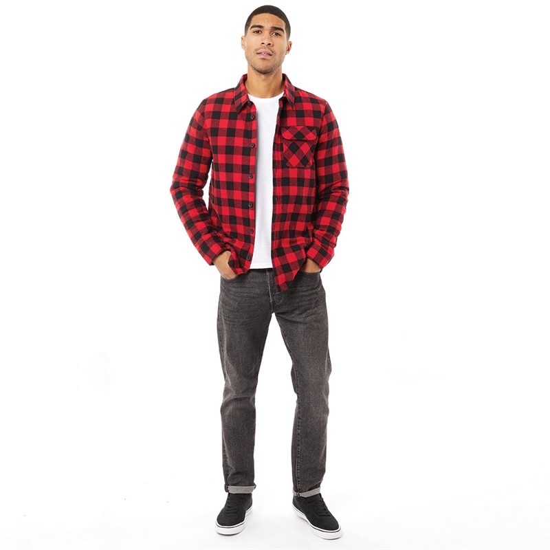 French Connection Mens Large Multi Gingham Wad Overshirt Red/Black