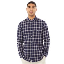 French Connection Mens Square Check Pocket Flannel Long Sleeve Shirt Marine/Light Grey Melange