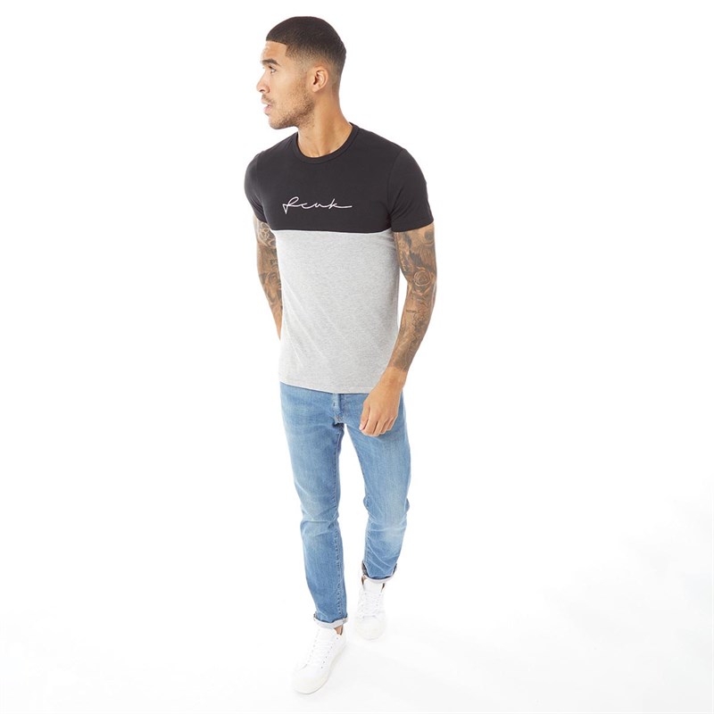 French Connection Mens Block FCUK T-shirt Black/Light Grey Marl/White