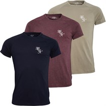 French Connection Mens Three Pack Script T-Shirts Multi 4-Marine/Chateaux Mel/Khaki