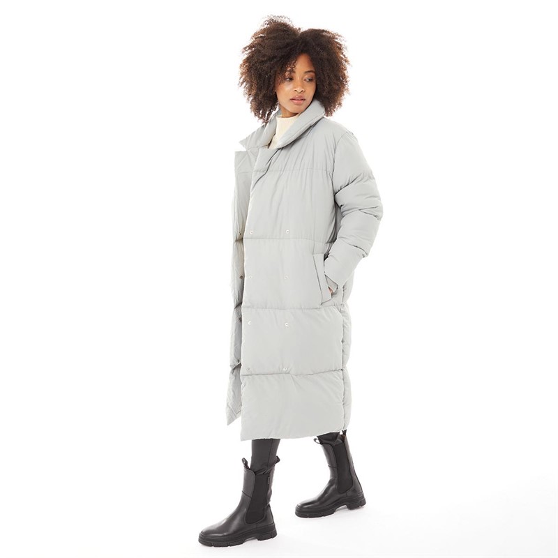 French Connection Womens Long Length Shawl Puffer Light Grey
