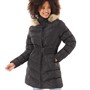 French Connection Womens Mid Length Belted Hooded Puffer With Fur Black