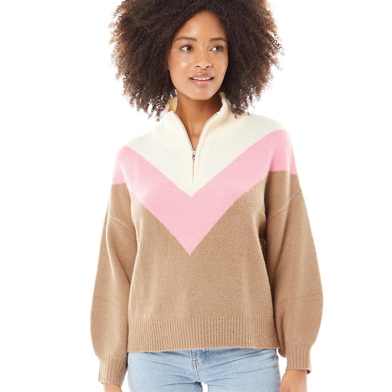 French Connection Womens Zip Jumper Camel/Dusty/Ecru