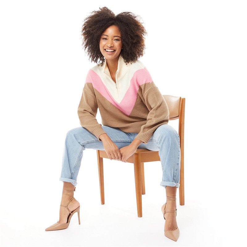 French Connection Womens Zip Jumper Camel/Dusty/Ecru